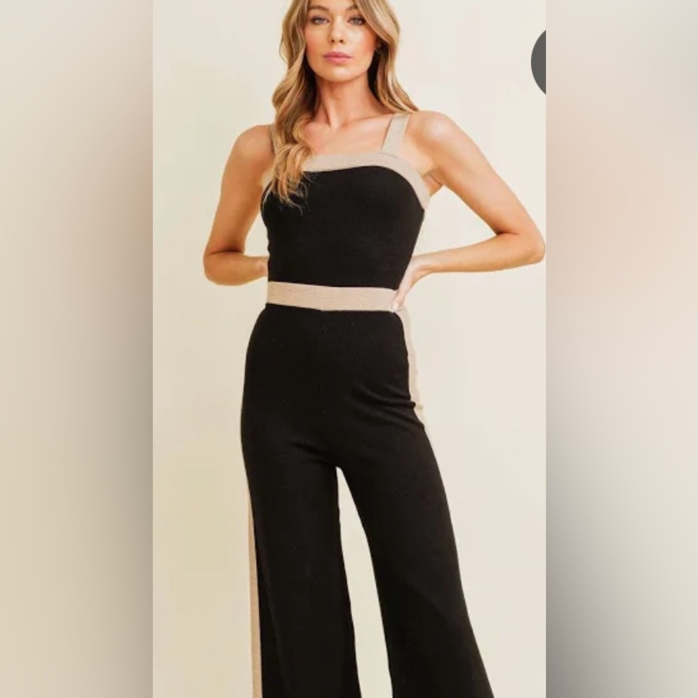 Black and Tan Knit Jumpsuit